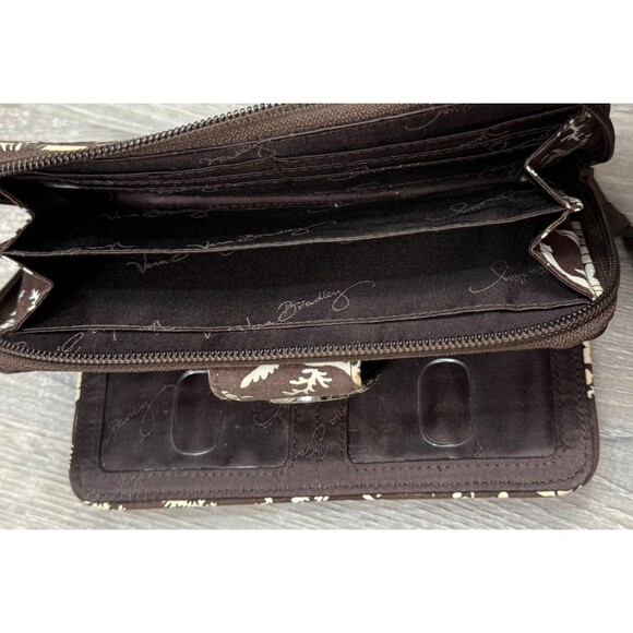 Vera Bradley Imperial Toile Floral Garden Birds Brown Quilt Turn Lock Zip Wallet - Picture 4 of 7